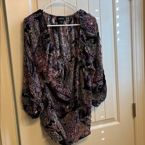 Karen Kane Women's Blouse - Purple and Black Paisley